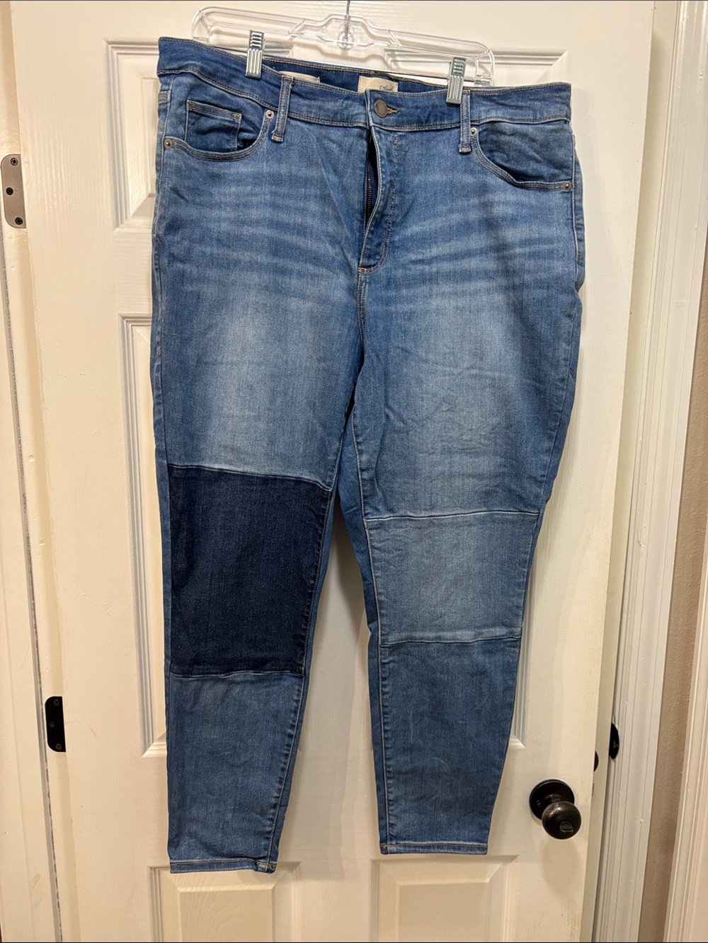 Universal Thread Two-Tone Patch Skinny Jeans - Light & Dark Blue